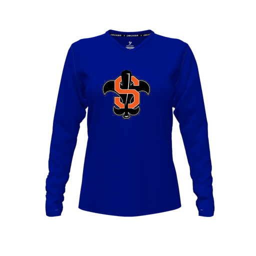 [CUS-DFW-TEES-CMF-VNK-LSL-RYL-FYXS-LOGO2] Comfort T-Shirt (Female Youth XS, Royal, V Neck, Logo 2, Long Sleeve)