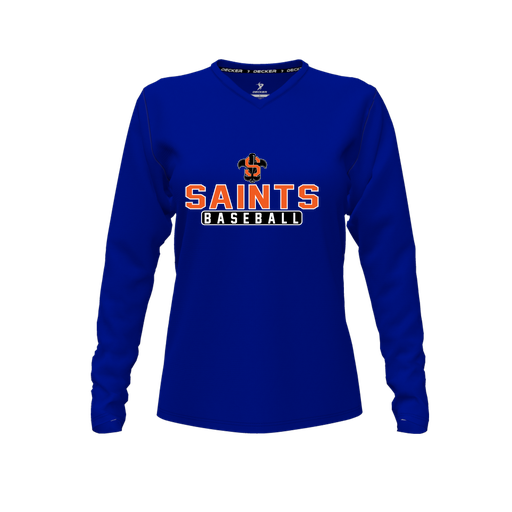 [CUS-DFW-TEES-CMF-VNK-LSL-RYL-FYXS-LOGO3] Decker Comfort T-Shirt (Female Youth XS, Royal, V Neck, Logo 3, Long Sleeve)