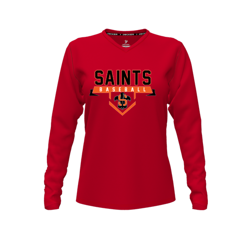 [CUS-DFW-TEES-CMF-VNK-LSL-RED-FYXS-LOGO1] Comfort T-Shirt (Female Youth XS, Red, V Neck, Logo 1, Long Sleeve)