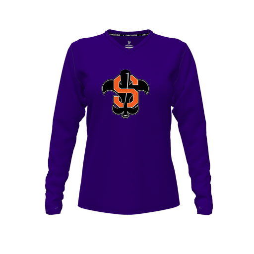 [CUS-DFW-TEES-CMF-VNK-LSL-PUR-FYXS-LOGO2] Comfort T-Shirt (Female Youth XS, Purple, V Neck, Logo 2, Long Sleeve)