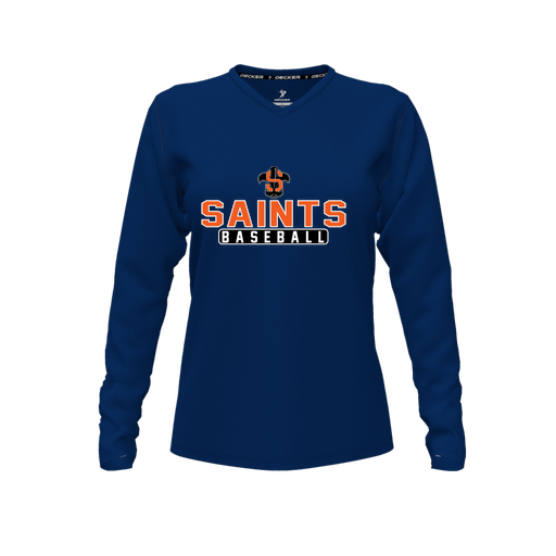 [FTLVPTNV-FYXS-LOGO3] Decker Performance T-Shirt (Female Youth XS, Navy, V Neck, Logo 3, Long Sleeve)