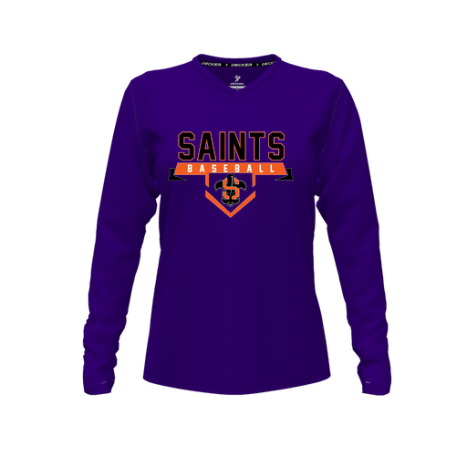 [CUS-DFW-TEES-PER-VNK-LSL-PUR-FYXS-LOGO1] Performance T-Shirt (Female Youth XS, Purple, V Neck, Logo 1, Long Sleeve)
